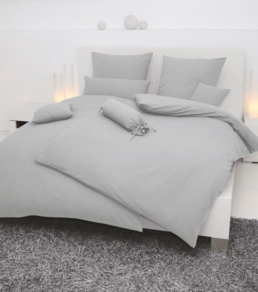 Janine Bettwäsche Seersucker Uni Piano 155x220 cm inklusive Kissenbezug 80x80 cm Platin 155x220 cm +