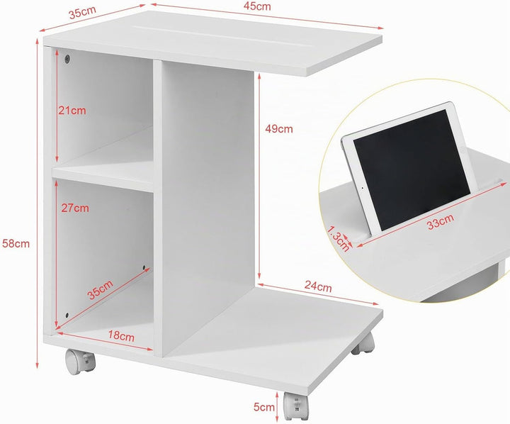 SoBuy® FBT48-W Beistelltisch mit Schlitz für iPad, Zeitungsständer Couchtisch Tisch mit Rollen weiss