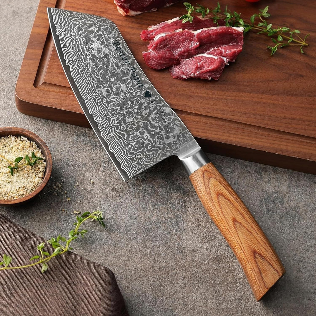 Wakoli EDIB Pro Damast Chinesisches Kochmesser Chai Dao mit Gravur – Personalisiertes Messer, 17cm K