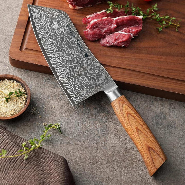 Wakoli EDIB Pro Damast Chinesisches Kochmesser Chai Dao mit Gravur – Personalisiertes Messer, 17cm K