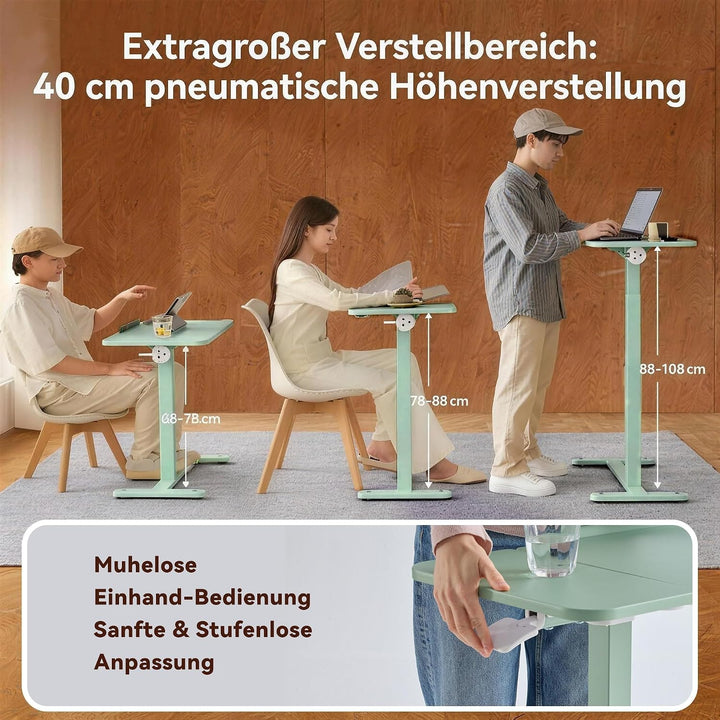 MUSSO AnyDesk-D5 Mobiler Steh-Sitz-Schreibtisch, höhenverstellbar 68-108cm, Laptoptisch mit Gasdruck