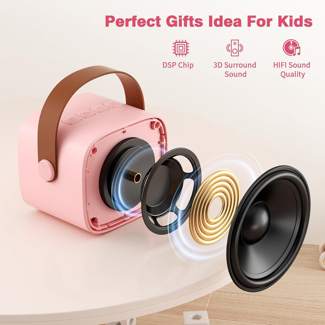 Mini-Karaoke-Maschine mit 2 kabellosen Mikrofonen, Top-Tragbare Bluetooth-Karaoke-Maschine für Kinde