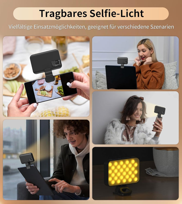 TONEOF Selfie Licht,LED Tragbar Fotostudio Blitzlicht,2000mAh Wiederaufladbares Licht mit Drehbarem