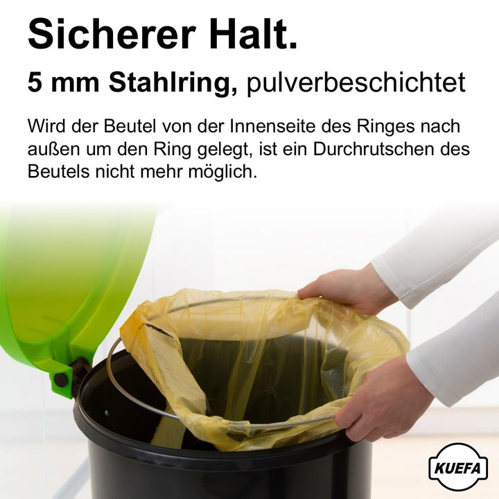 KUEFA HD 60L Müllsackständer, Mülleimer mit Scharnierdeckel und Klemm-Ring Gelber Sack, stabil, stra