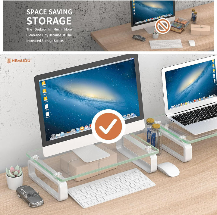 Zwei Monitorständer aus Glas ergonomischer Laptopständer, Bildschirmständer Schwarz, Schwarz