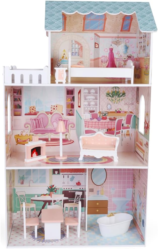 Bandits & Angels Puppenhaus aus Holz, rosa/Blaue Angels City House ab 3 Jahren, 106 cm hoch – inklus
