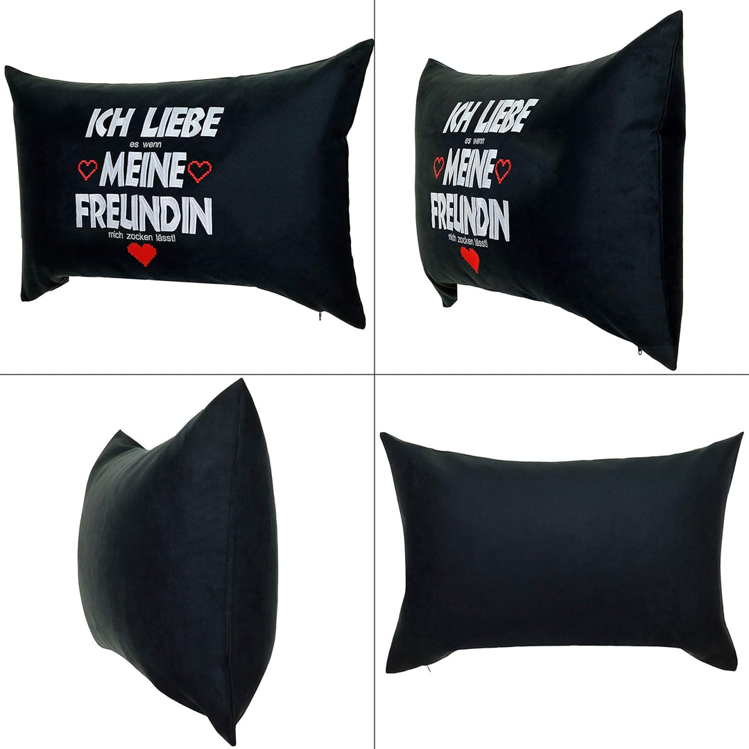 EXPRESS-STICKEREI Ich Liebe es wenn Meine Freundin Mich zocken lässt Premium Kissen mit Bezug & Spru