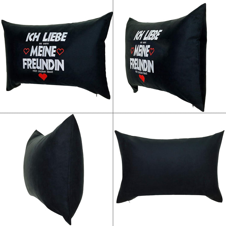 EXPRESS-STICKEREI Ich Liebe es wenn Meine Freundin Mich zocken lässt Premium Kissen mit Bezug & Spru