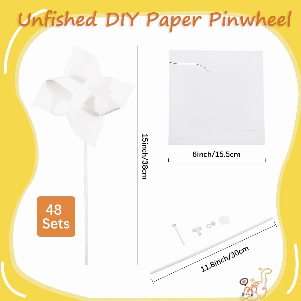 CRASPIRE 48 Set DIY Windräder Bastelpapier Windräder Blanko Weiss Bastelsets Zum Selbermachen Ihrer