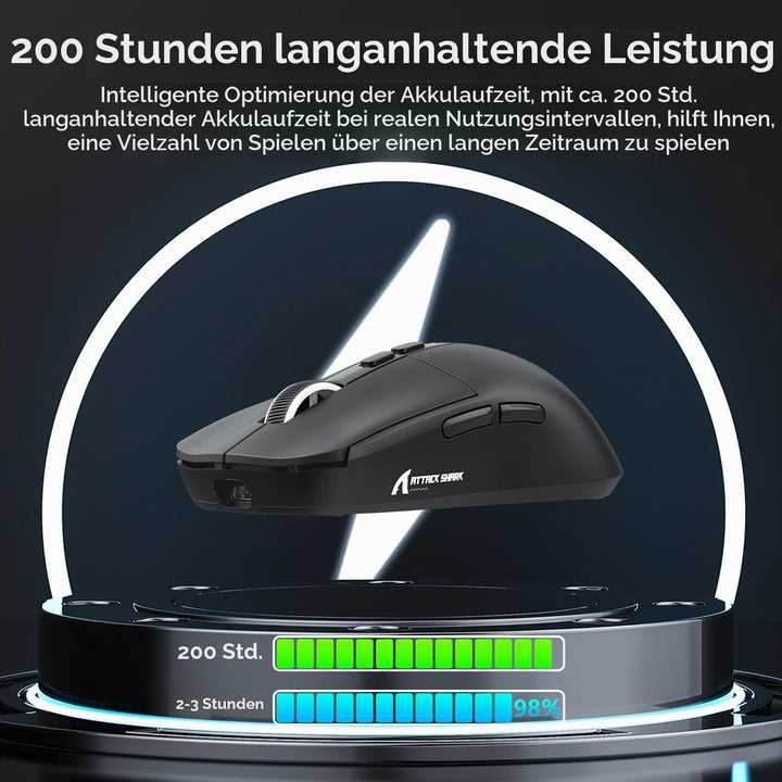 ATTACK SHARK X6 49g SUPERLIGHT Maus mit magnetischer Ladestation, PixArt PAW3395 Gaming-Sensor, BT/2