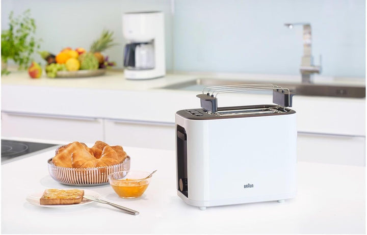 Braun HT 3010 WH Toaster | Doppelschlitz | Herausnehmbare Krümelschublade | Aufwärm- und Auftaufunkt