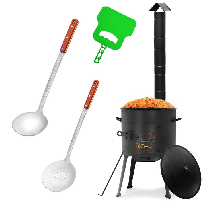 Ø36cm Uchag 2mm stahl mit Abzugsrohr Utschak Utschag Feldküche 10L Kazan Kasan (flacher boden) Feuer