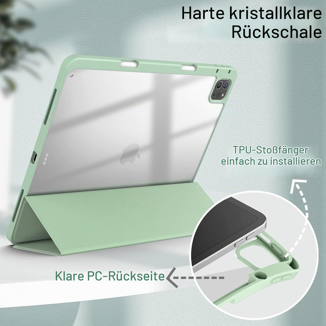 JETech Hülle für iPad Pro 12,9" 6/5/4/3 (2022/2021/2020/2018), Matcha Grün | Transparente Rückseite,