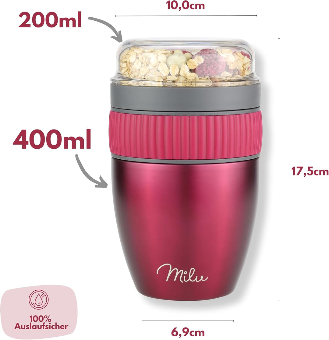 Milu Müslibecher to go 400ml MüsliMax I isolierter Edelstahl Joghurtbecher für Müsli I auslaufsicher