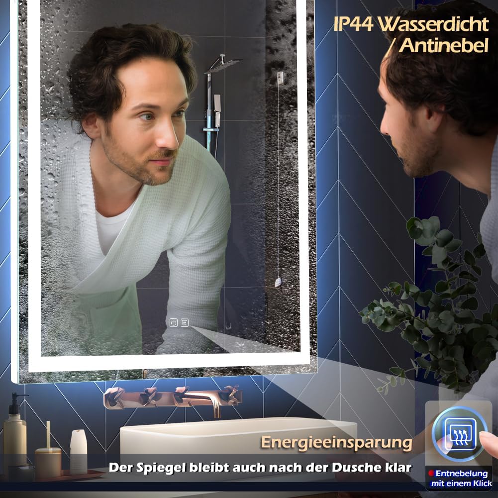 GANPE LED Badezimmer Spiegel, Make-up Eitelkeits Spiegel Wand montiert, 6500K High Lumen LED, Anti N