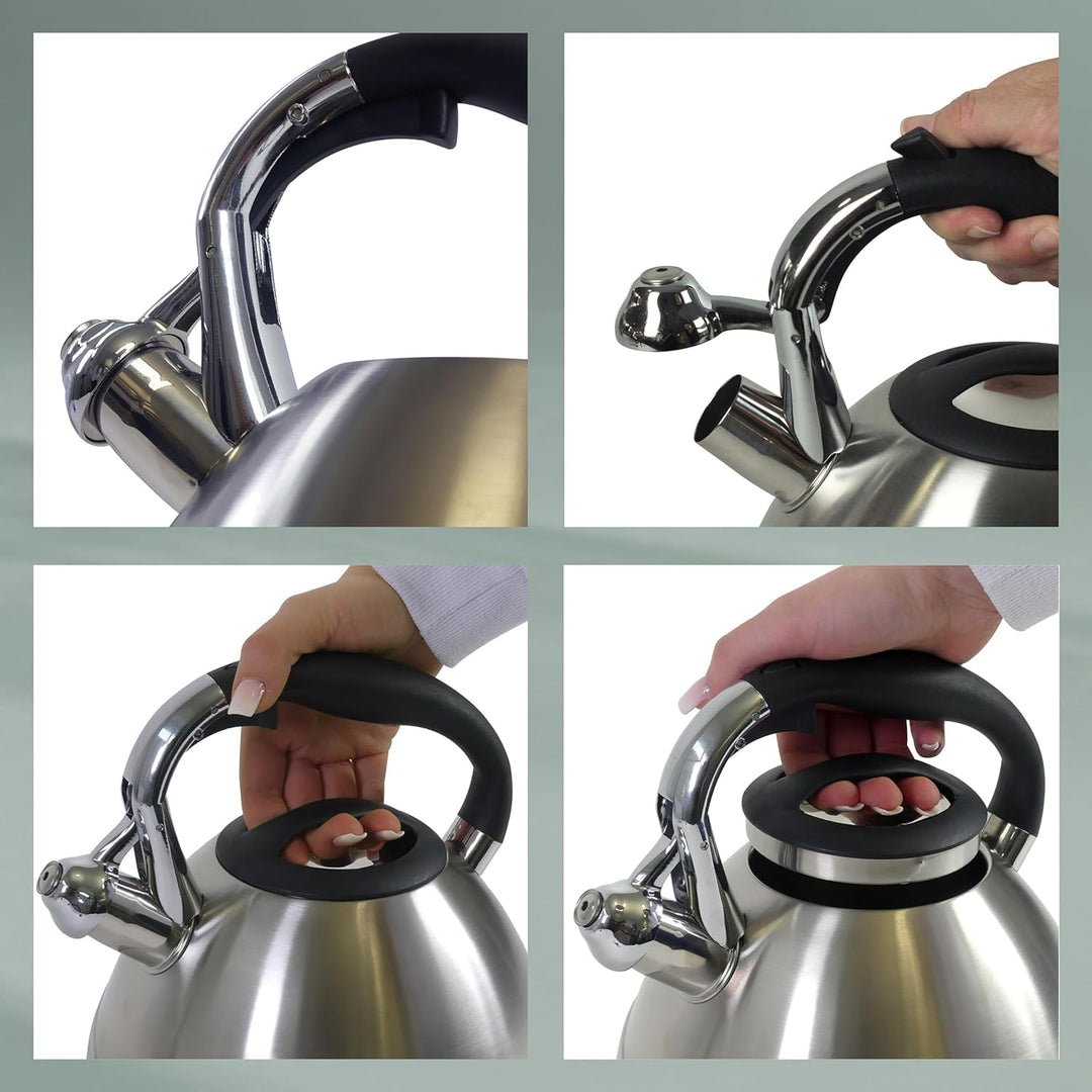 Kela 11656 Wasserkessel mit Pfeifton, Induktionsgeeignet, 3 L, Edelstahl, Varus, Schwarz Schwarz Sin