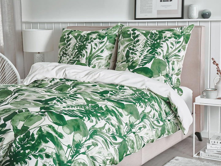 Modernes Bettwäsche Set weiss / grün Baumwolle 155 x 220 cm Greenwood