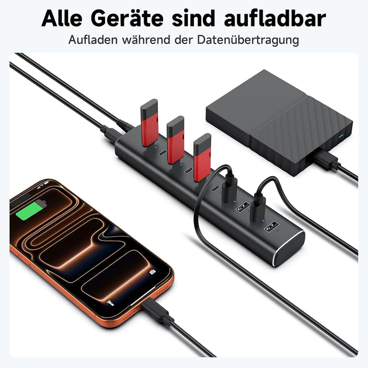 RSHTECH Alle 10 Gbps USB 3.2 Hub mit Netzteil, 4 Type A, 6 Type C - H10C6, 10