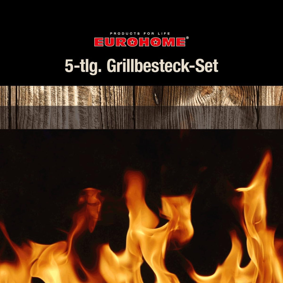 EUROHOME Grillbesteckkasten 5-teilig - Hochwertiges Grillbesteck im Aluminiumkoffer - Koffer 44 x 17