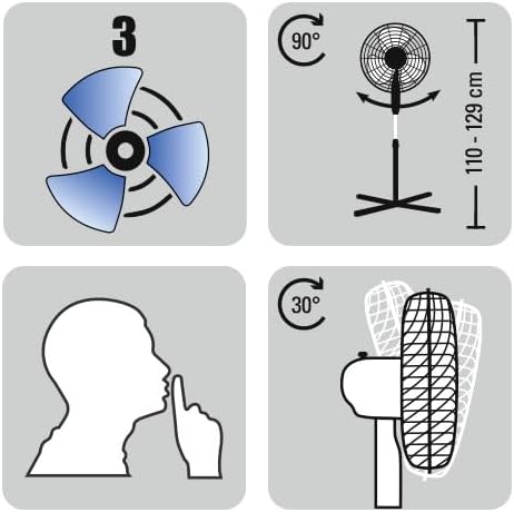 TROTEC Standventilator TVE 16 – 50 Watt, oszillierend 90°, 3 Stufen, Ø 40 cm, höhenverstellbar 50 W