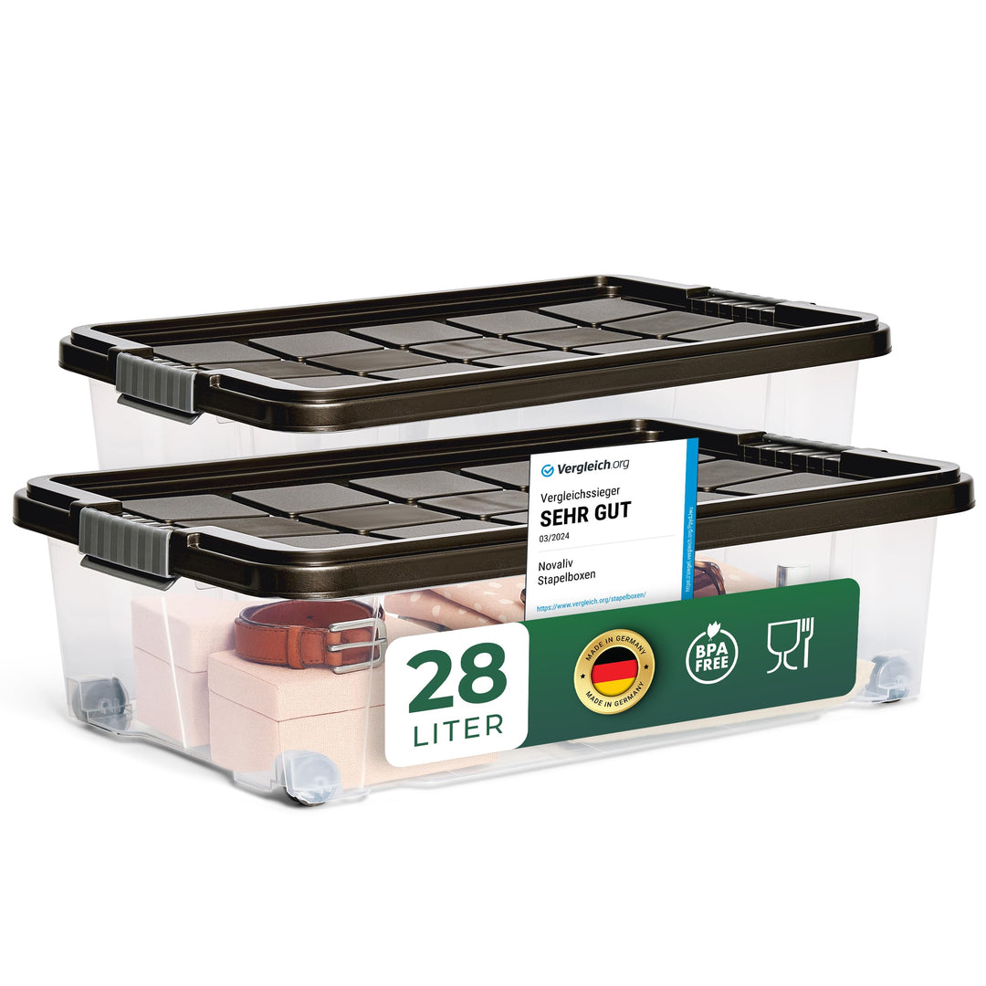 Novaliv 2x Unterbettkommode mit Rollen 28L Aufbewahrungsbox Deckel Anthrazit Nestbar stapelbare mit