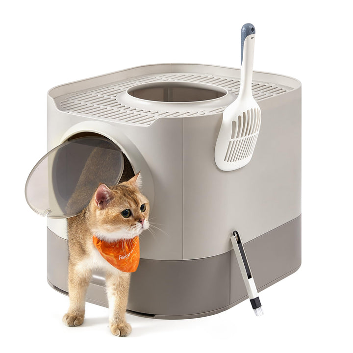 Feandrea Katzenklo, Katzentoilette XXL, mit Deckel, ausziehbares Tablett, Schaufel, Bürste, geräumig