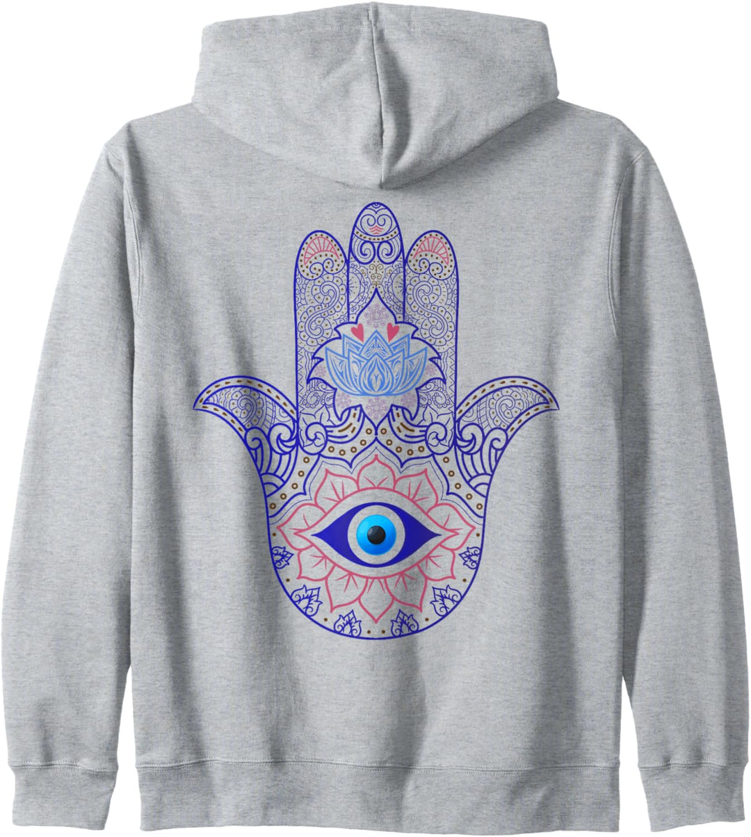 Fatimas Hand Hamsa Symbol Blau Evil Eye Ornament Yoga Kapuzenjacke