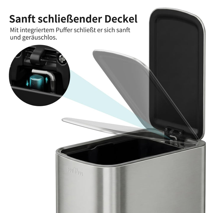 mVm Mülleimer Küche 6L, Mülleimer Bad, Abfalleimer Edelstahl, Zinn | Soft-Close, Herausnehmbarem Inn