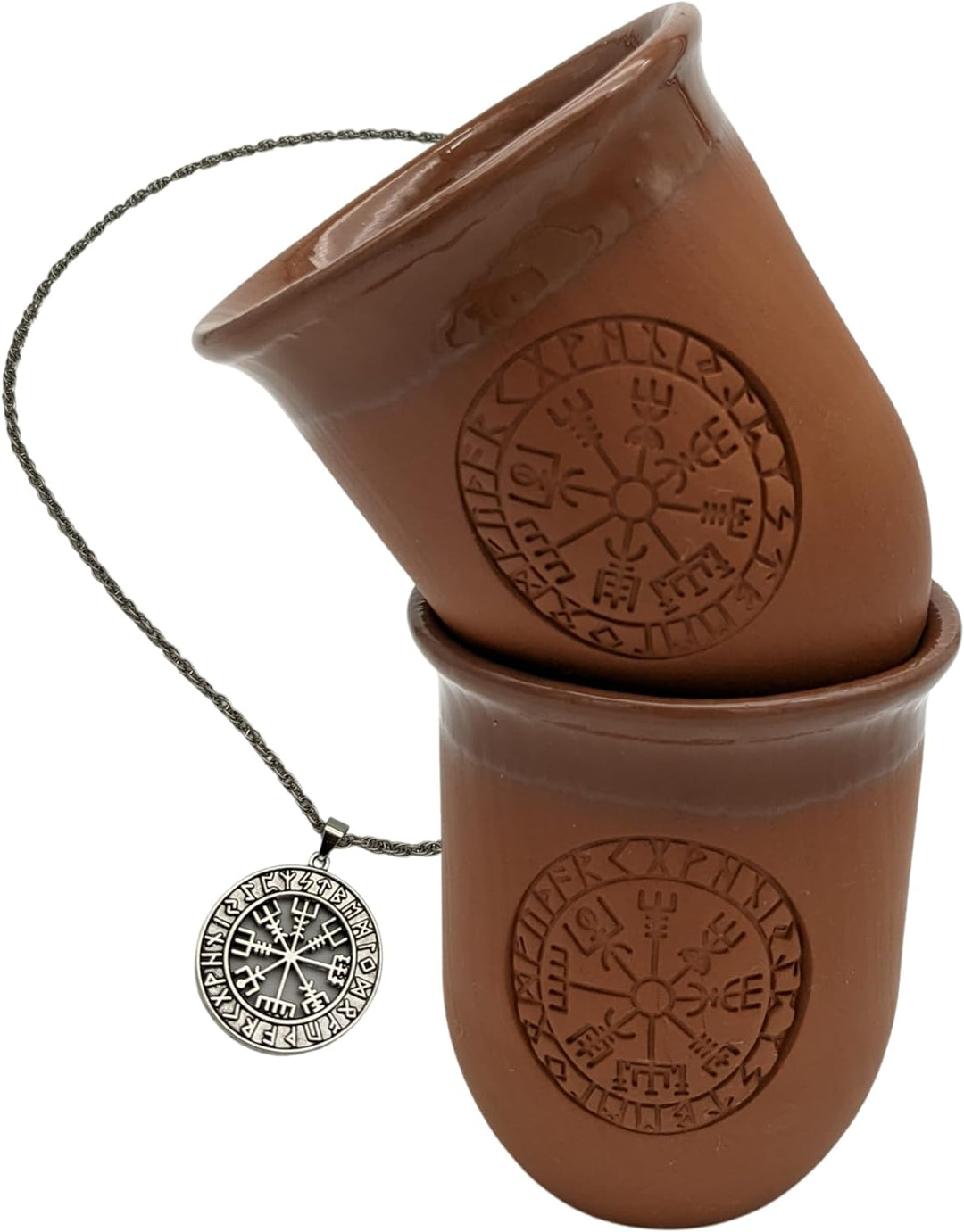 Tonbecher Set Vegvisir - Keramik Becher mit Gravur, Mittelalter Kaffeebecher, 200 milliliters
