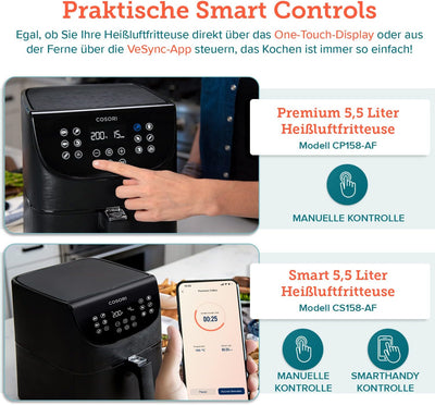 COSORI Smart WiFi Heissluftfritteuse 5,5L XXL mit APP-Steuerung, Ohne Öl, Heissluftfriteuse mit 13 P