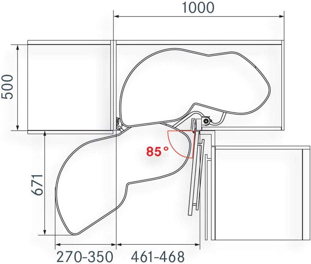 Kesseböhmer Eckschrank Schwenkauszug LeMans II 500 mm Links Eckschrank Beschlag inkl. Antirutschmatt