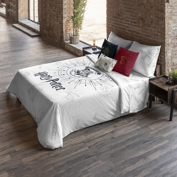 Belum | Bettbezug Harry Potter, Bettbezug mit Knöpfen aus 100% Baumwolle, Modell Dormiens Draco, Wei