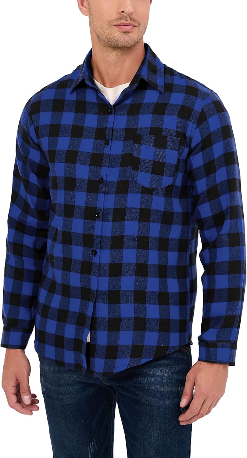 Yukiuiny Herren Holzfällerhemd 100% Baumwolle Langarm Kariertes Hemd Casual Button Down Flanell Frei