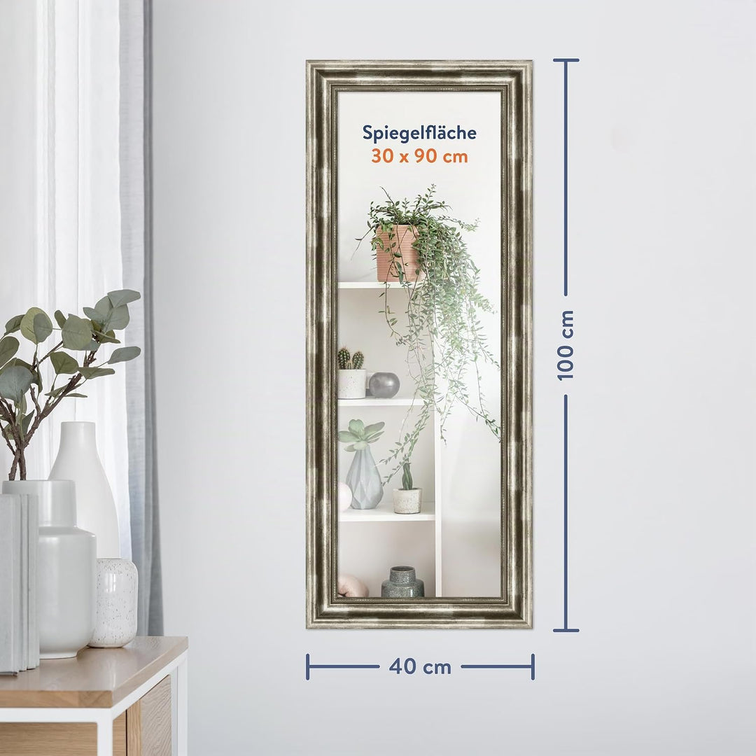 WANDStyle Spiegel Barock und Antik I Aussenmass: 40x100cm I Farbe: Silber I silberner Wandspiegel au
