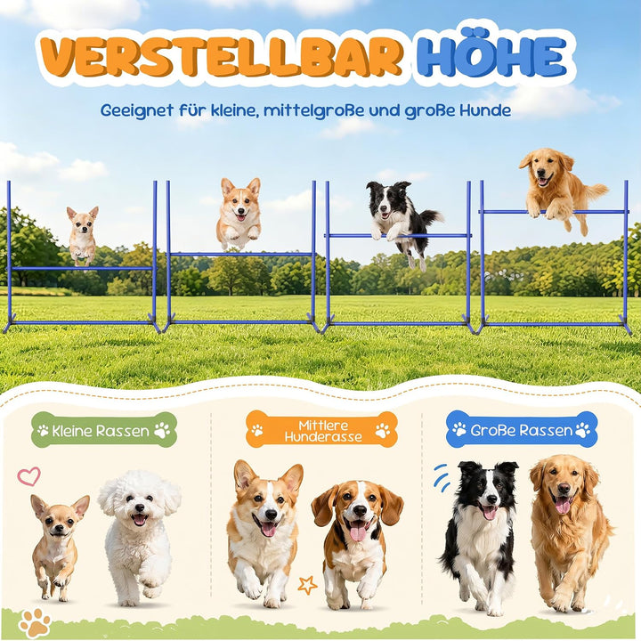 YRHome Hunde Agility Hürdenset Agility-Ausrüstung für Hunde 4 x Hürden Slalom Stangen Hunde Training