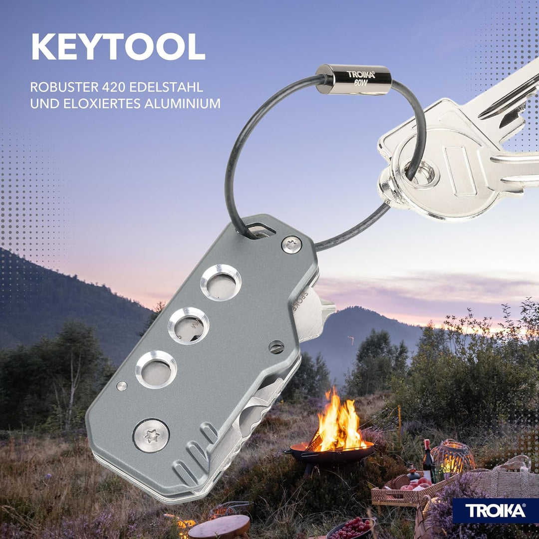 TROIKA Mini-Werkzeug mit 11 Funktionen – KEYTOOL – Messer – Schlüsselanhänger (Drahtschlaufe) – Fade