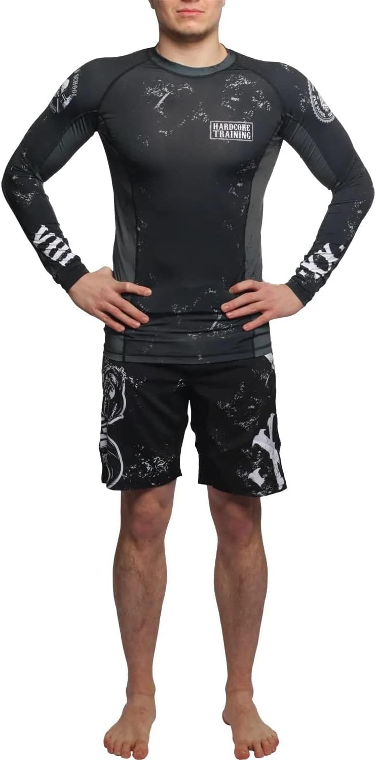 Hardcore Training Rash Guard Men's Kompressionshemd Herren Lange Ärmel Grappling Jiu Jitsu MMA Fitne