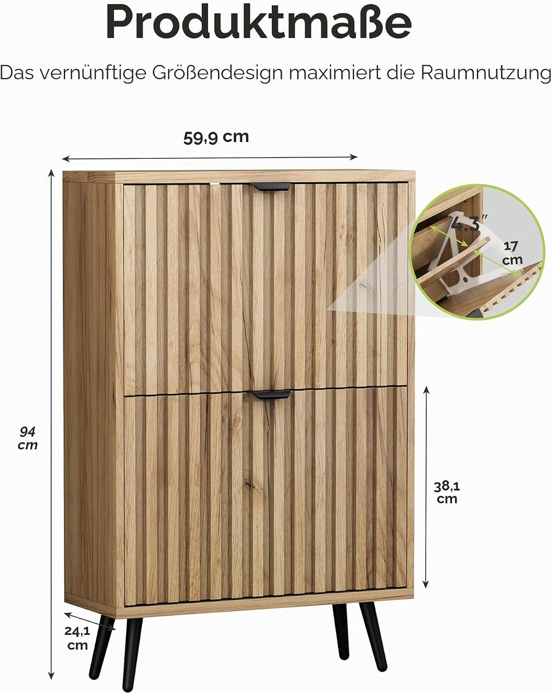 Schuhschrank, geriffelter Schuhschrank für Eingangsbereich, versteckter Schuhschrank mit Metallbeine