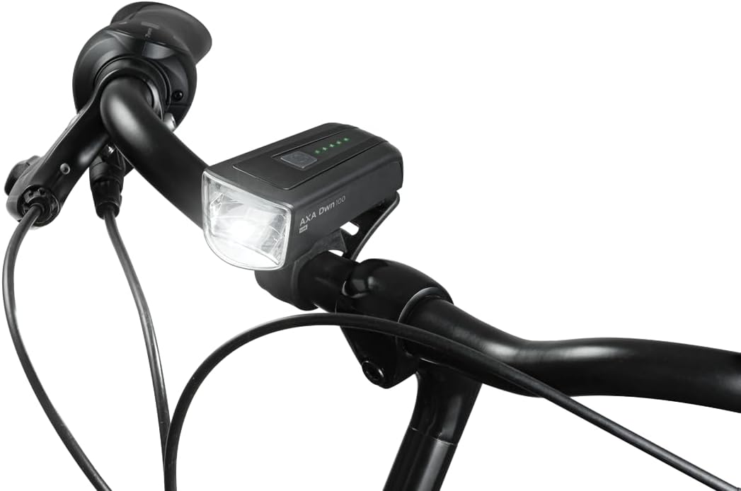 AXA Fahrradlicht Dwn 100 Lux – USB Aufladbar – 20 Stunden Leuchtdauer – Batterieanzeige – StVZO Zuge