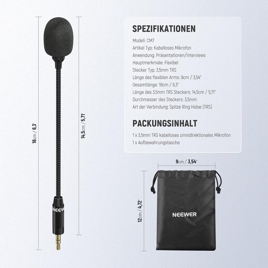 NEEWER 3,5mm TRS Omnidirektionales Kondensator Mikrofon, drahtloses Mikrofon für Interviews, kompati