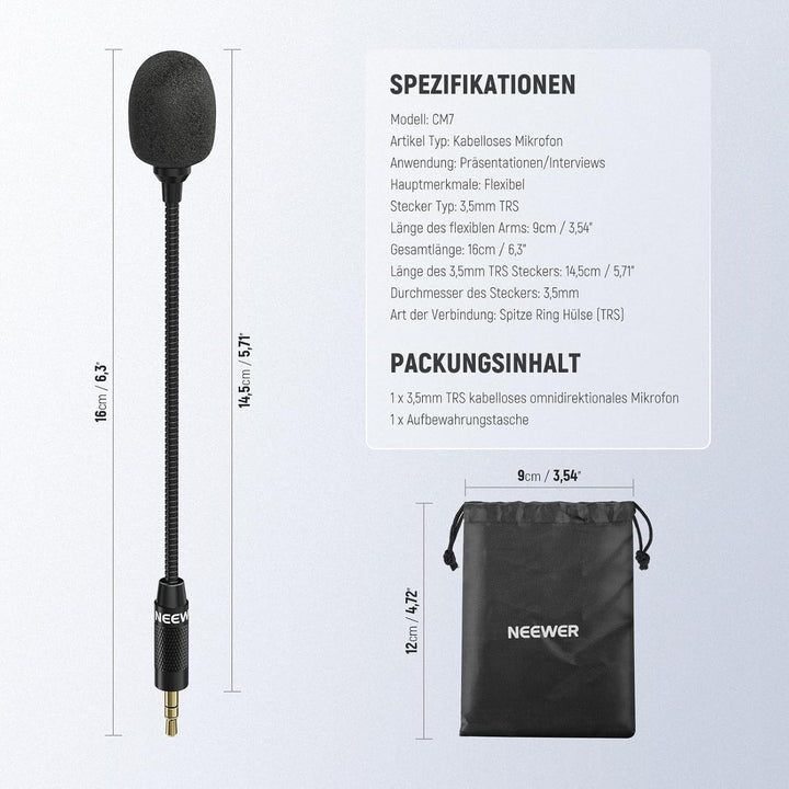 NEEWER 3,5mm TRS Omnidirektionales Kondensator Mikrofon, drahtloses Mikrofon für Interviews, kompati