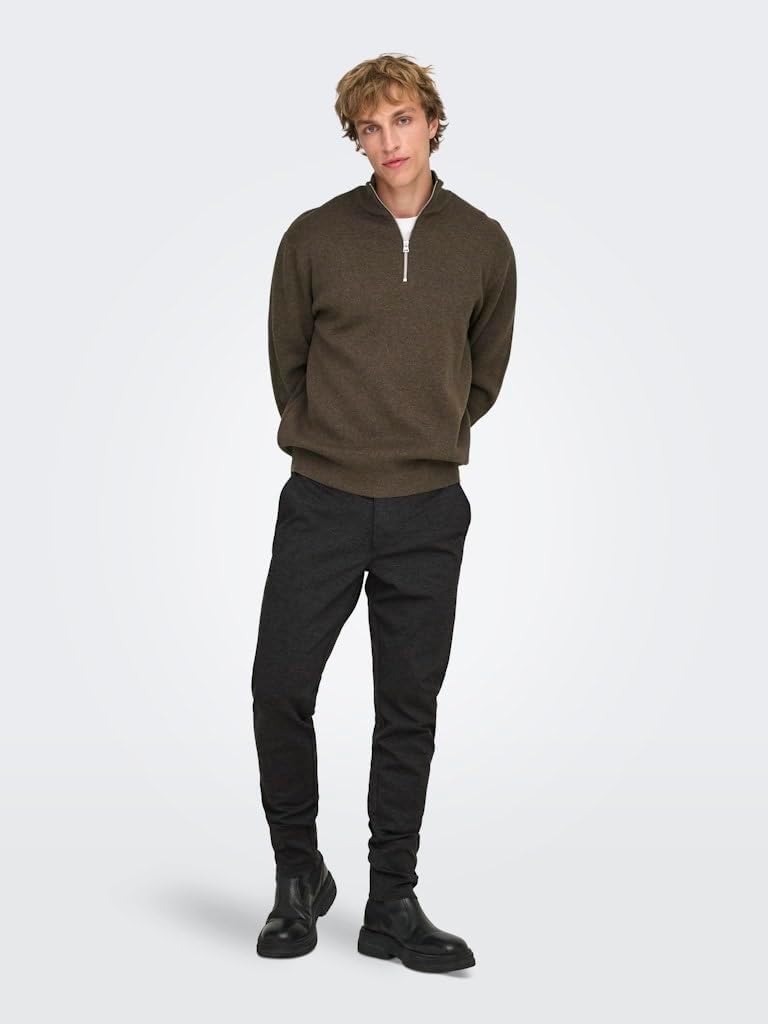 Only & Sons Male Chino Hose ONSMARK Slim Fit Chino Hose 27W / 30L A: Dark Grey Melange/Black, 27W /