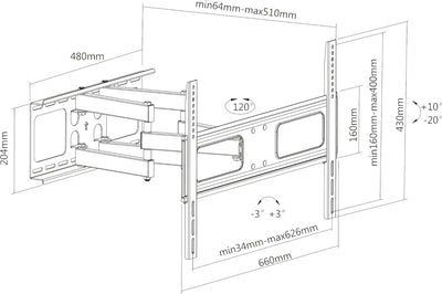 InLine 23110A Wandhalterung, für Display 94-178cm (37-70"), max. 50kg