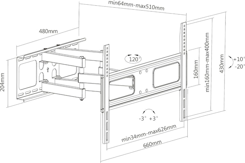 InLine 23110A Wandhalterung, für Display 94-178cm (37-70"), max. 50kg