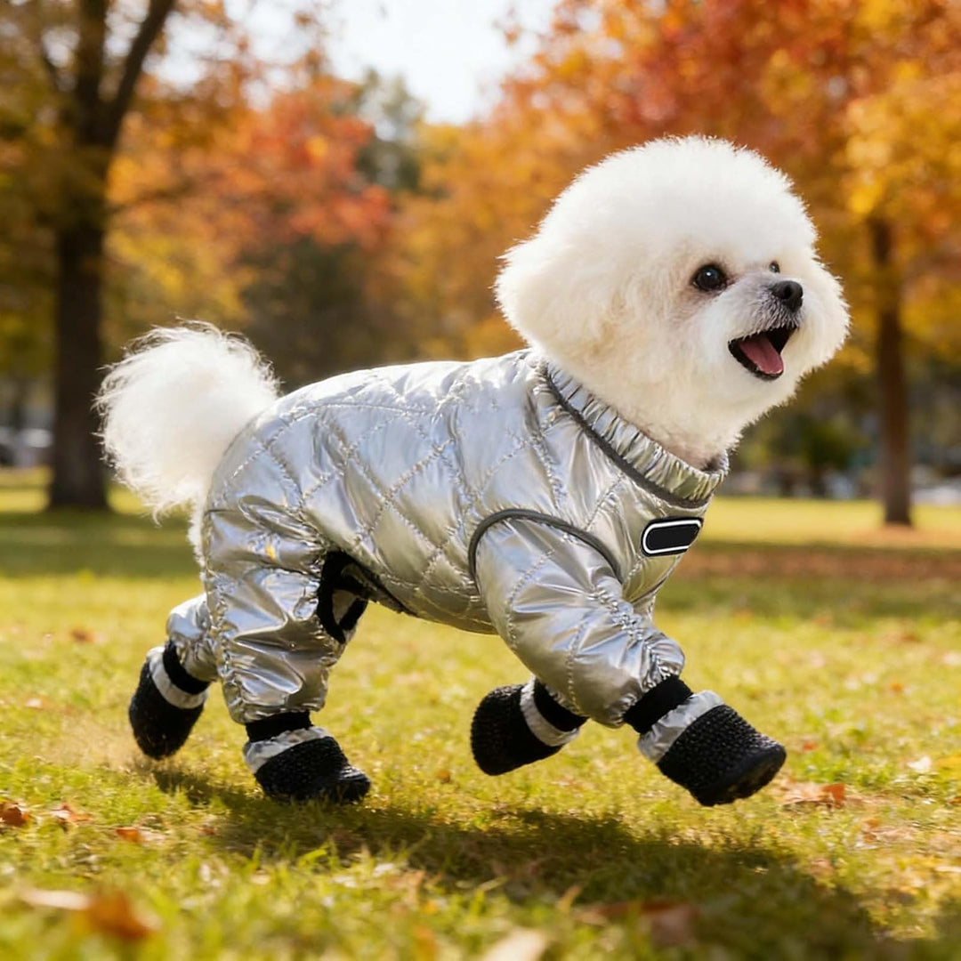 wasserdichte Hundestiefel mit Hosenträgern Winter-Schneeanzug mit Geschirr, warm gefütterter Overall