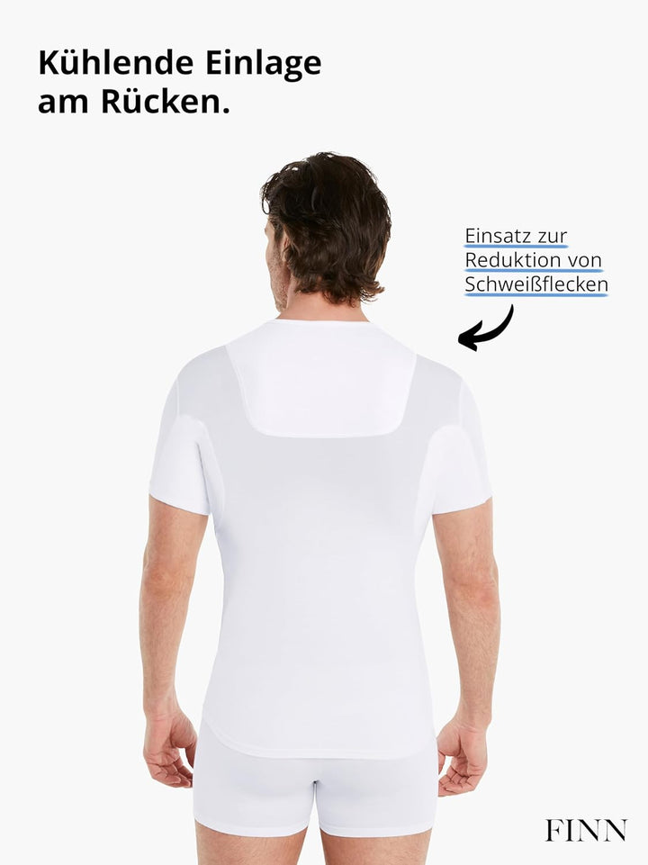 FINN Anti-Schweiss Shirt Herren mit V-Ausschnitt und Rücken-Einsatz – Unterhemd gegen Schwitzen mit