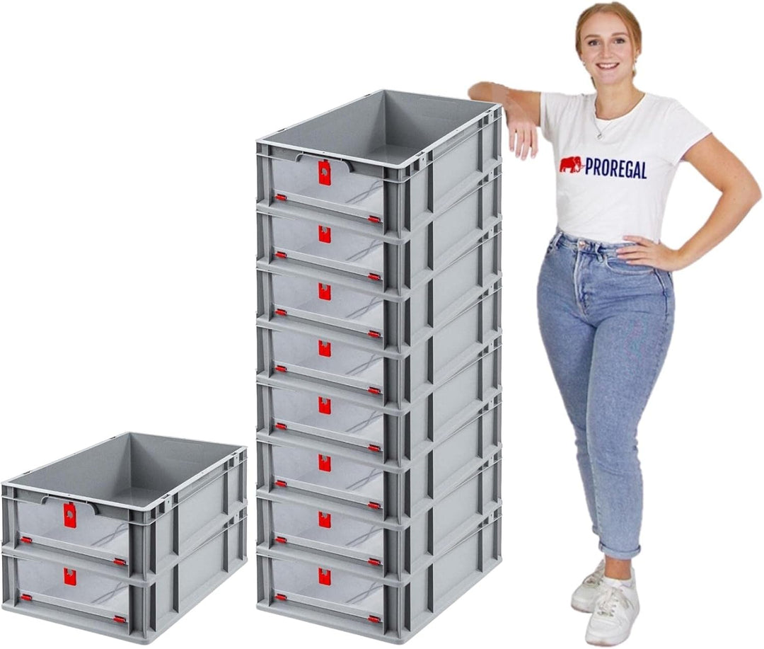 SparSet 10x Eurobox NextGen Insight Cover | HxBxT 17x40x60 | 34 Liter | Niedrig/Rot | Eurobehälter,