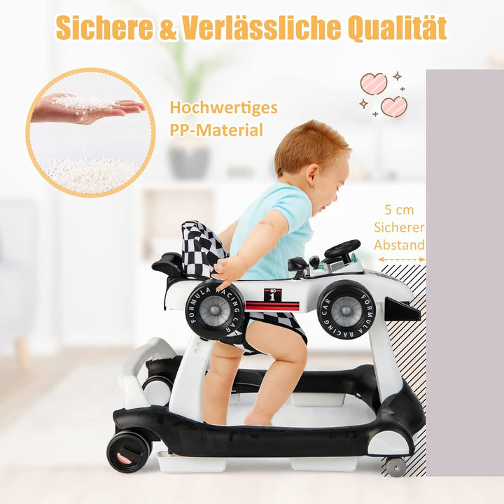 DREAMADE Lauflernhilfe, 4 in 1 Autoförmiger Lauflernwagen mit einstellbarer Geschwindigkeit, Musik &