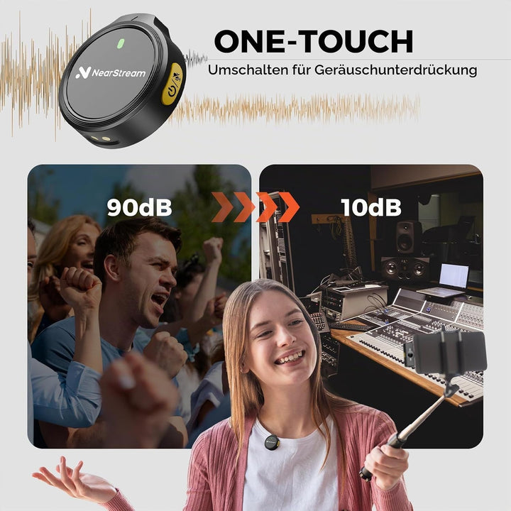 NearStream Wireless Lavalier Mikrofon für iPhone/Android,drahtloses Ansteckmikrofon mit Lightning/US