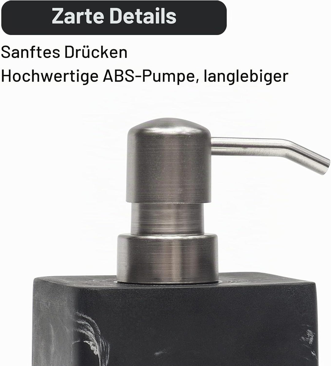 Suanti Badezimmer-Seifenspender-Set, weiss und schwarz, Marmor-Stil, mit rostfreier Silberpumpe, dek
